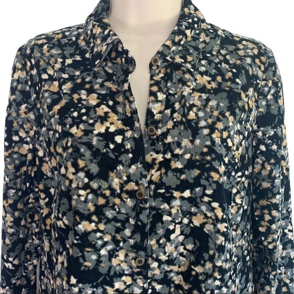 J Jill Corduroy watercolour floral button down top - Picture 2 of 8